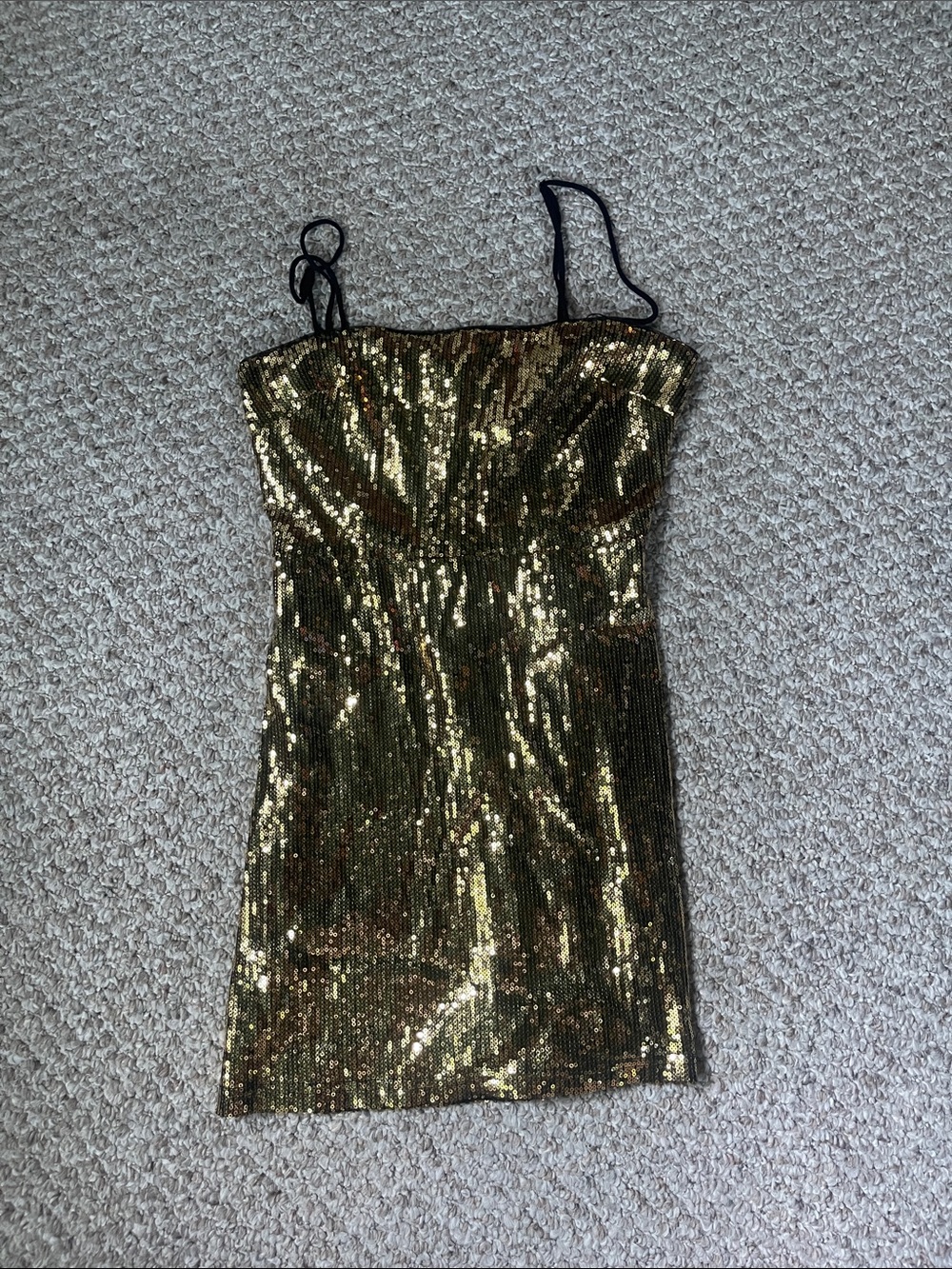 Urban Outfitters Gold Sequin Spaghetti-Strap Mini Dress